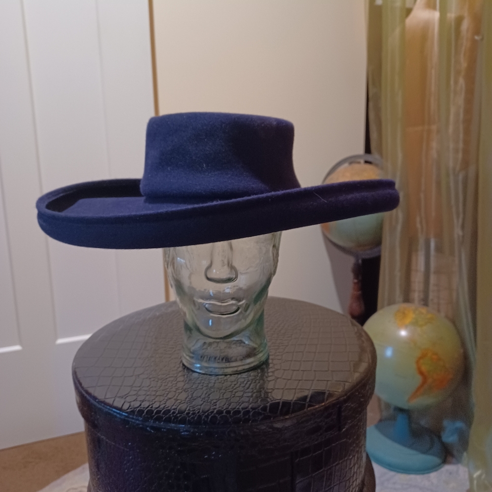 Vintage Patricia Underwood Navy Blue Wool Hat